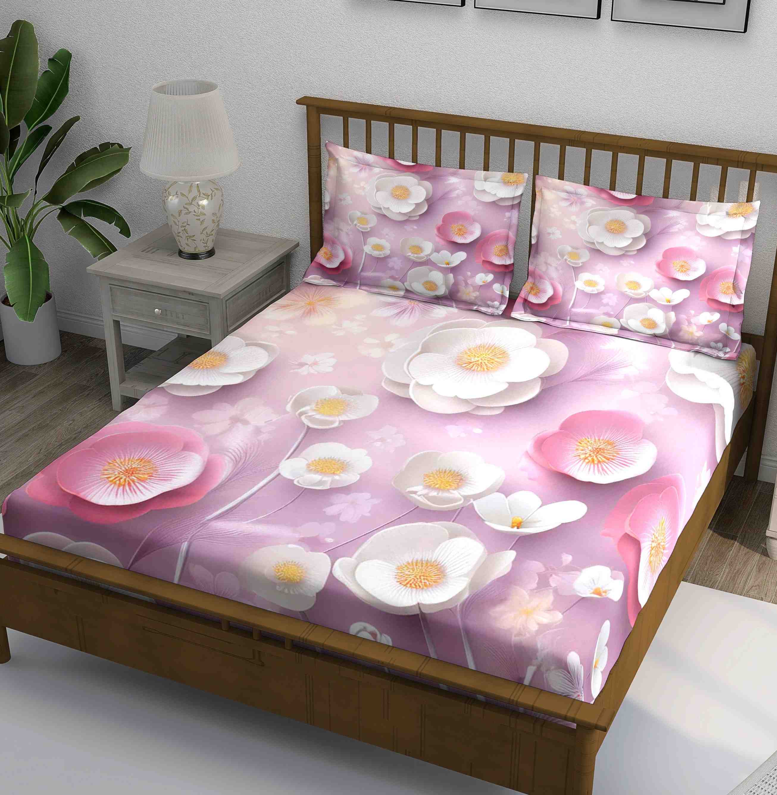 Pink White Floral Dream Bedsheet - Image 1