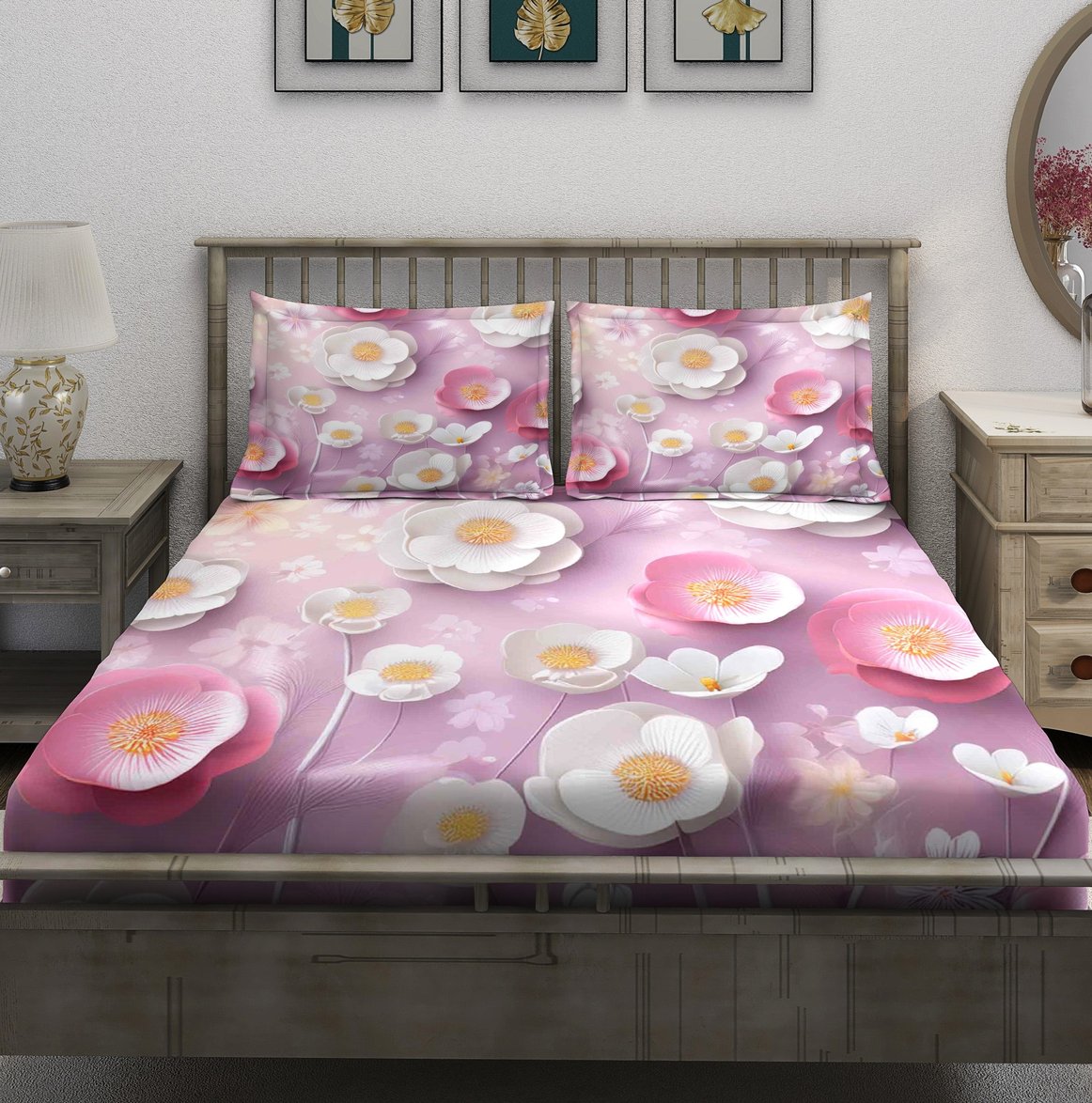 Pink White Floral Dream Bedsheet - Image 2