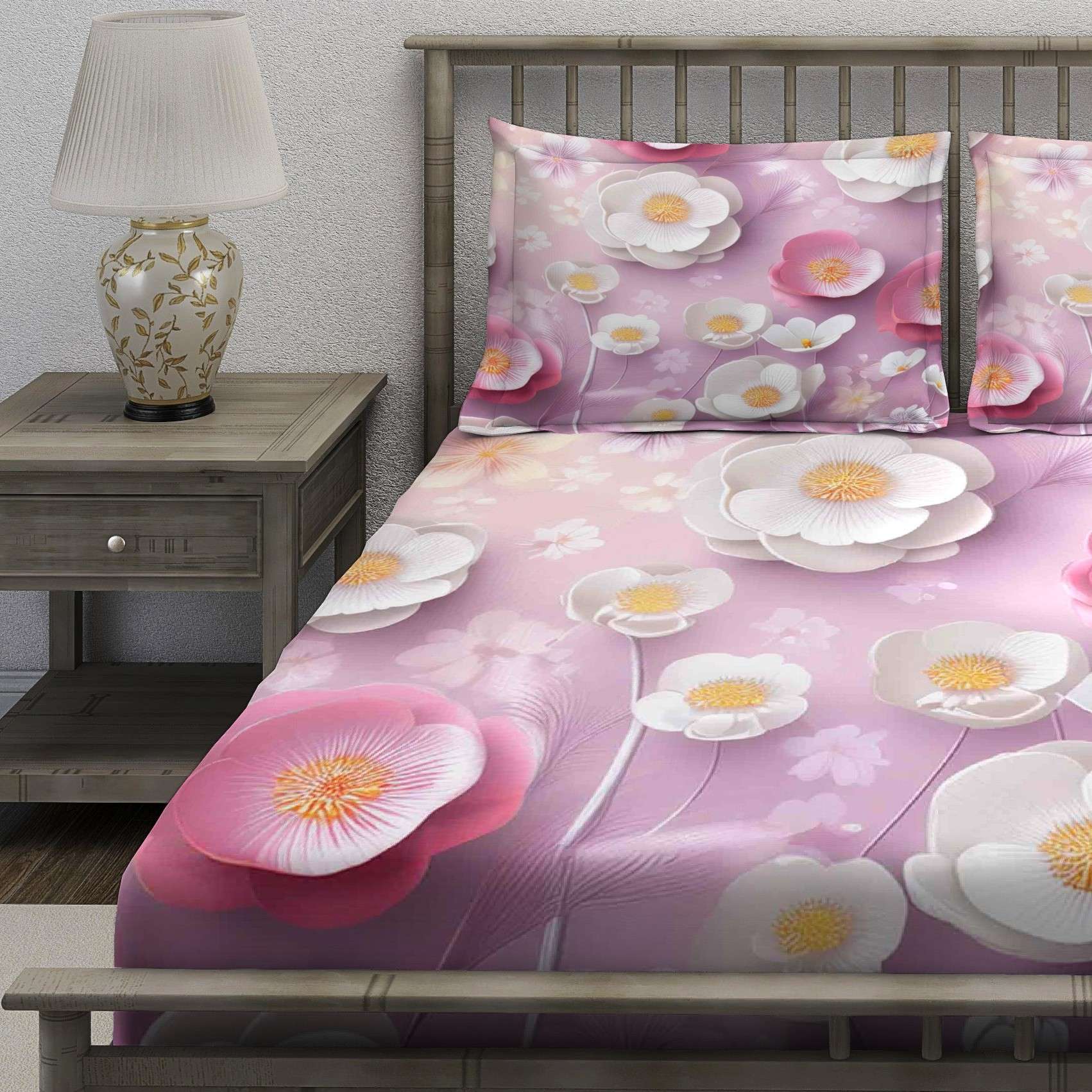 Pink White Floral Dream Bedsheet - Image 3
