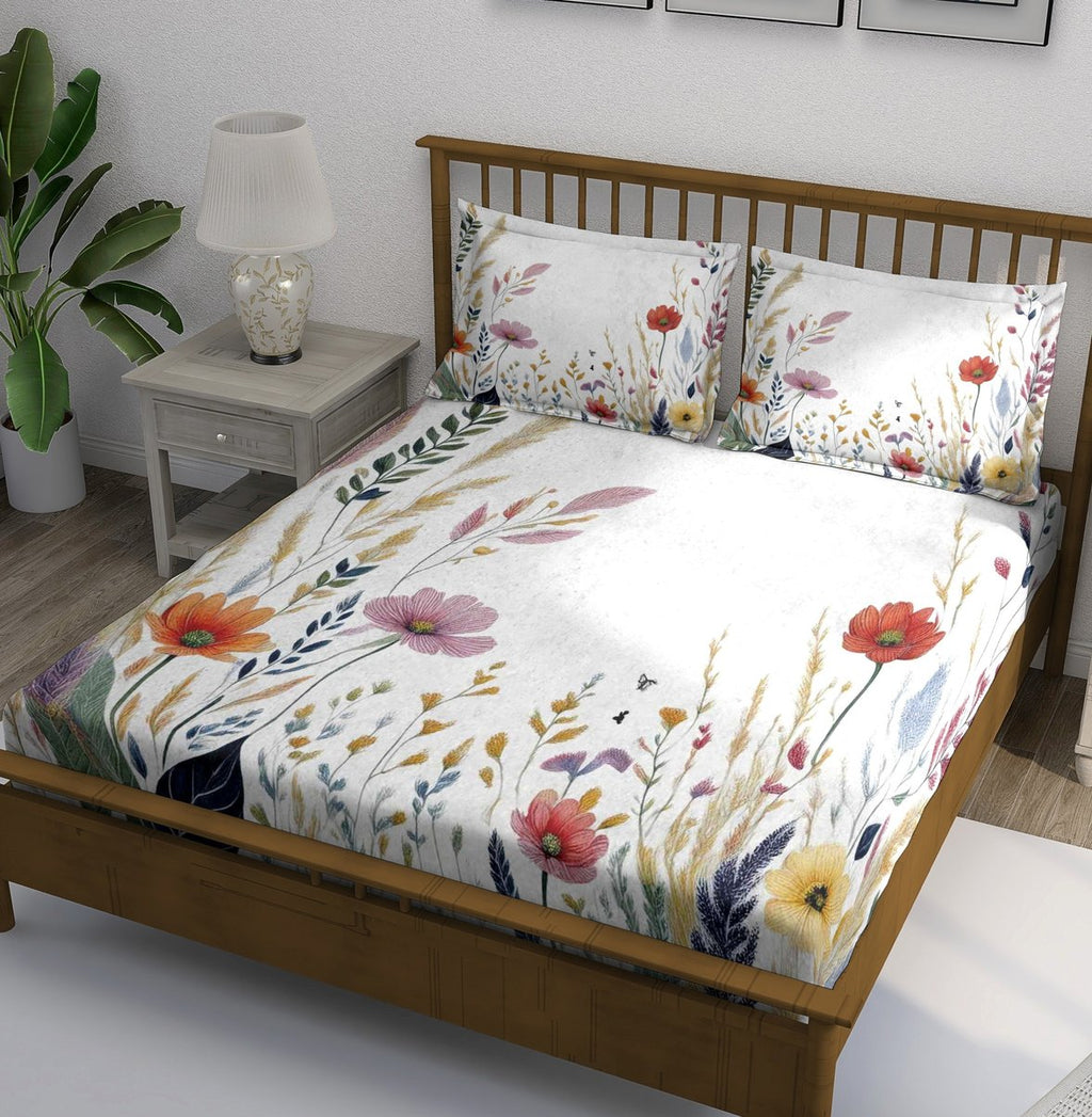 White Wildflower Meadow Garden Bedsheet - Image 1