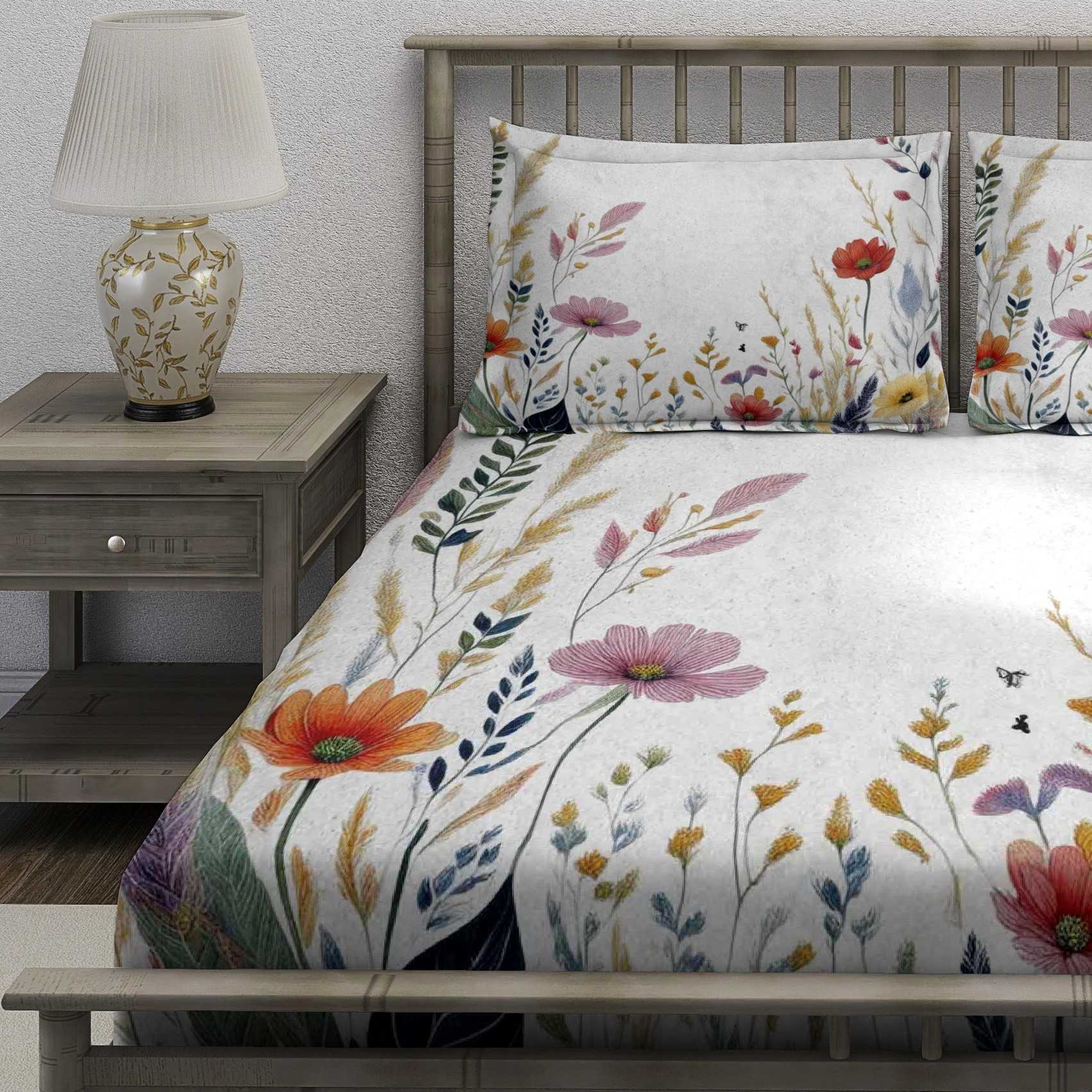 White Wildflower Meadow Garden Bedsheet - Image 3