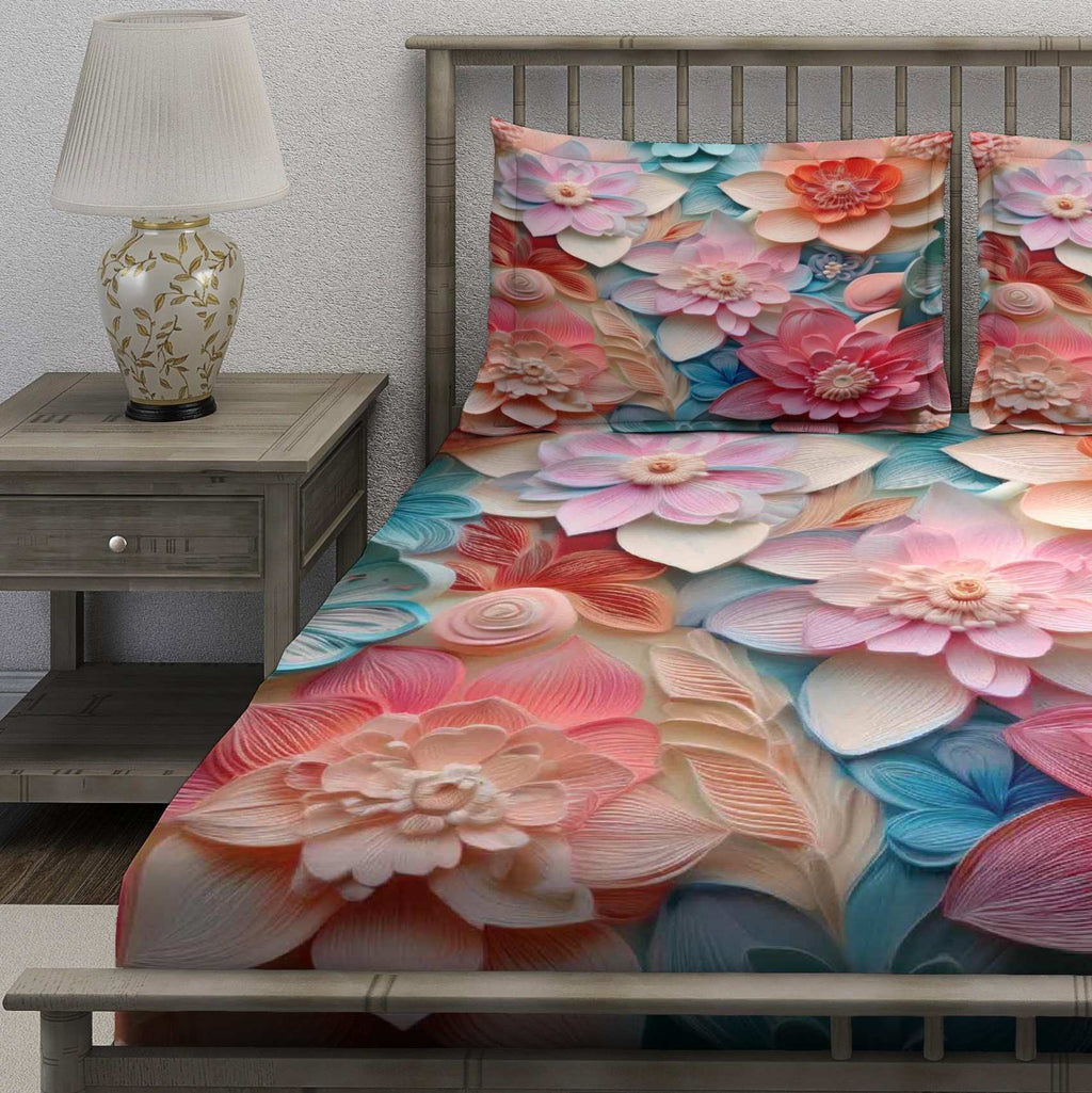 Teal Pink Coral Paper Dahlia Bedsheet - Image 3