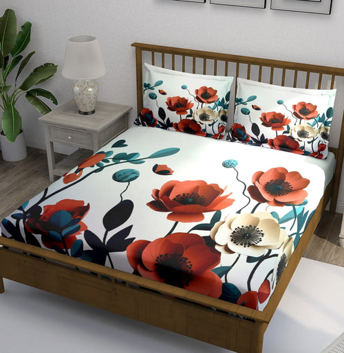 White Red Orange Poppy Botanical Bedsheet - Image 1