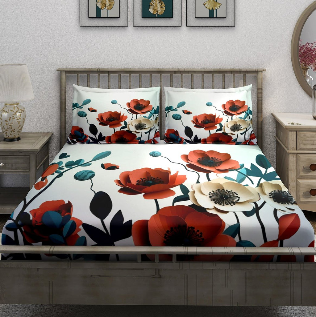 White Red Orange Poppy Botanical Bedsheet - Image 2