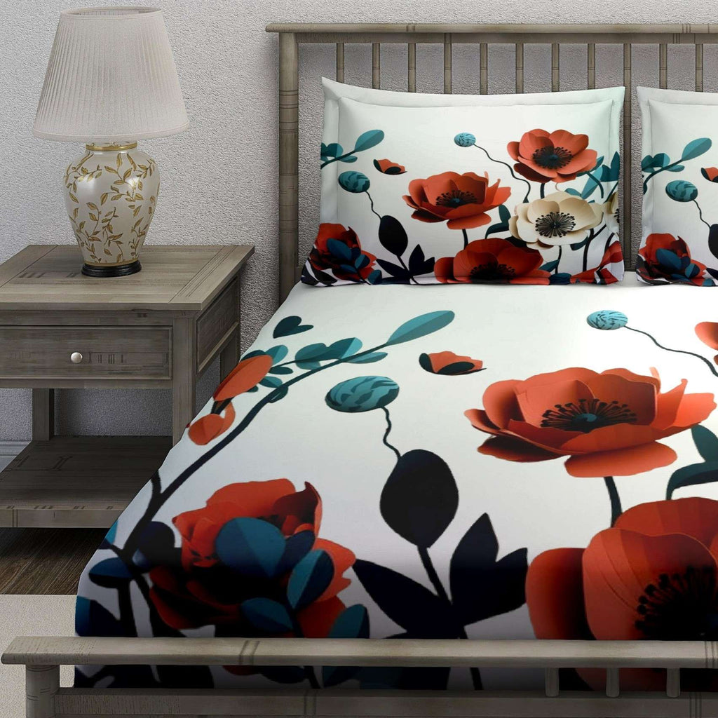 White Red Orange Poppy Botanical Bedsheet - Image 3