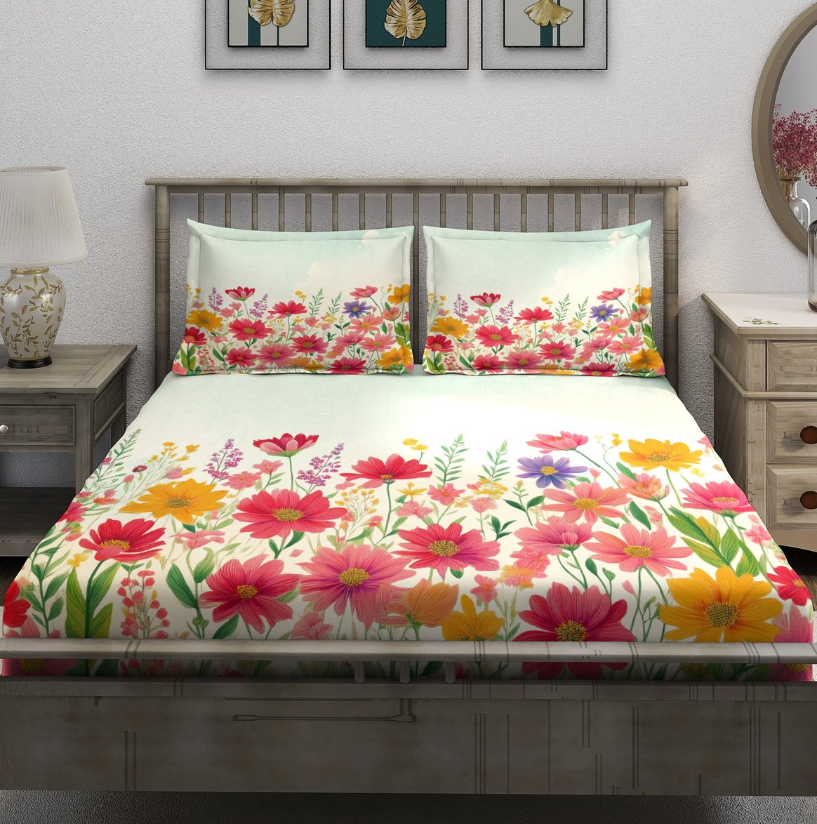 Cream Colorful Wildflower Garden Bedsheet - Image 2