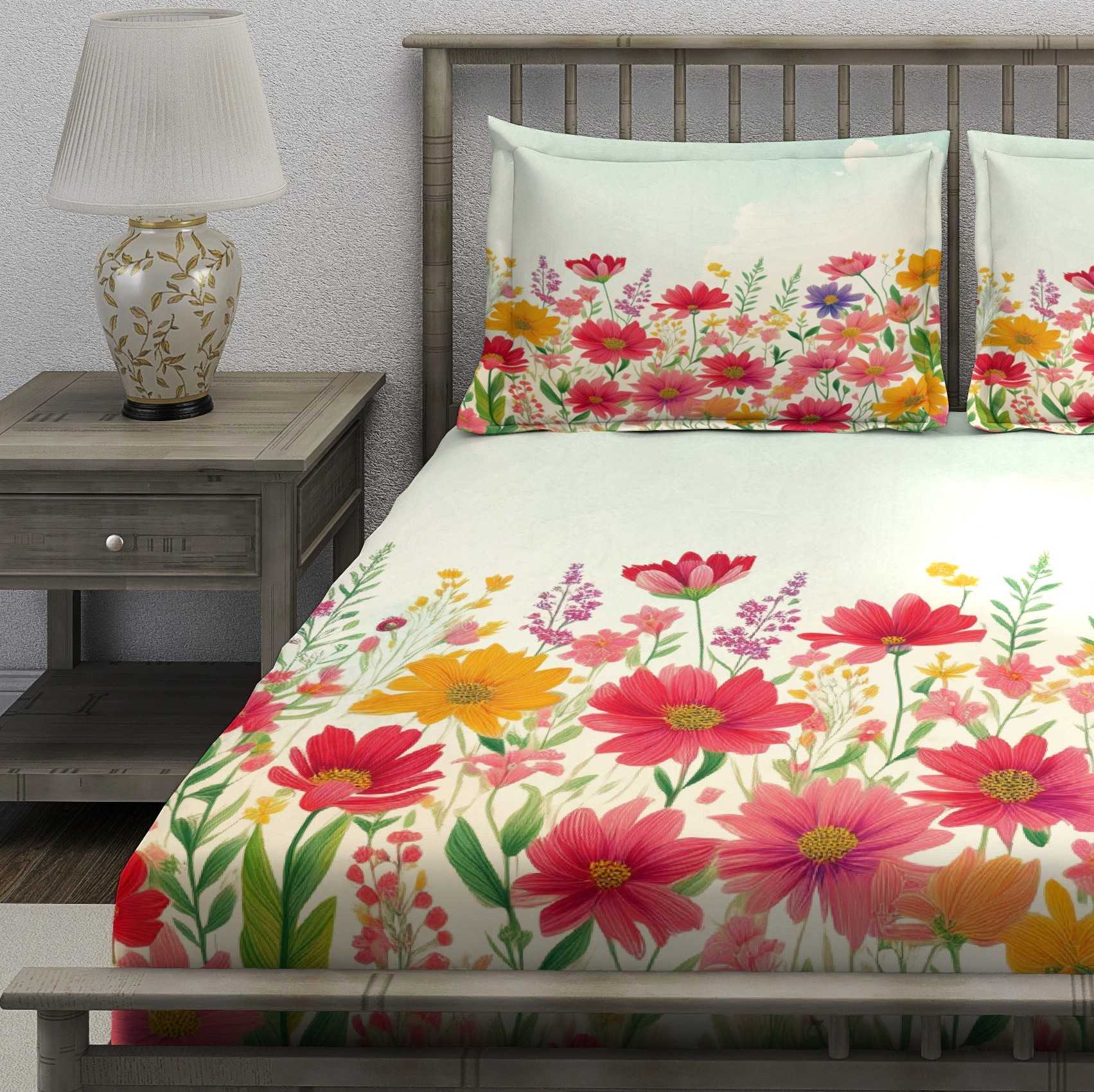 Cream Colorful Wildflower Garden Bedsheet - Image 3