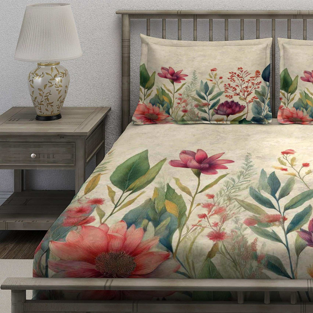Cream Garden Floral Border Bedsheet - Image 3