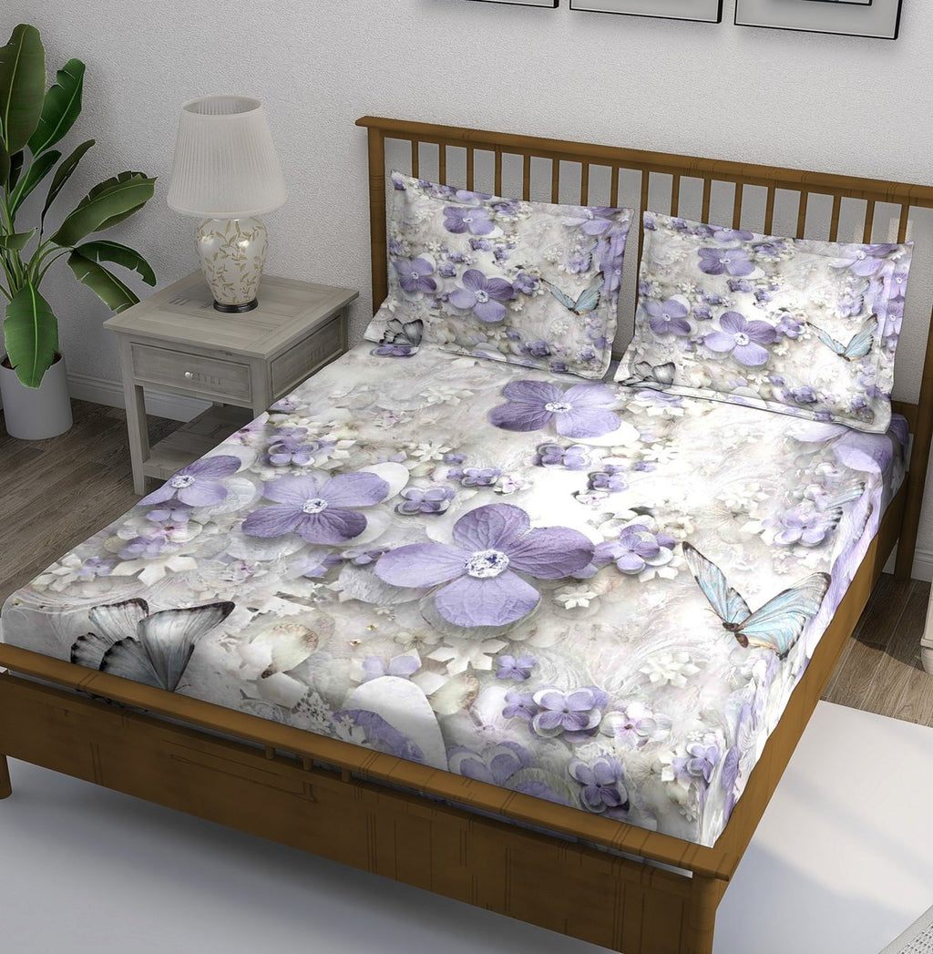 Purple Lavender Floral Butterfly Bedsheet - Image 1