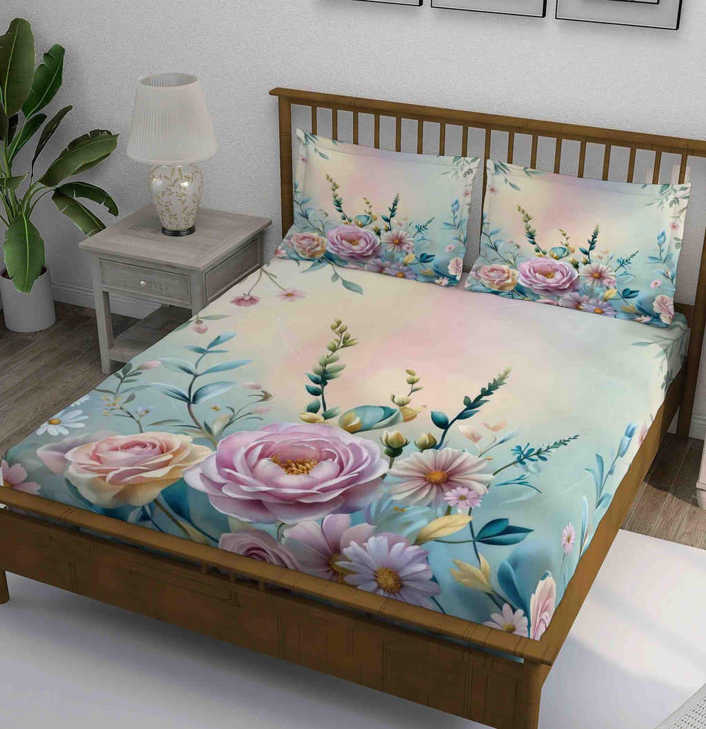 Pastel Rose Daisy Garden Bedsheet - Image 1