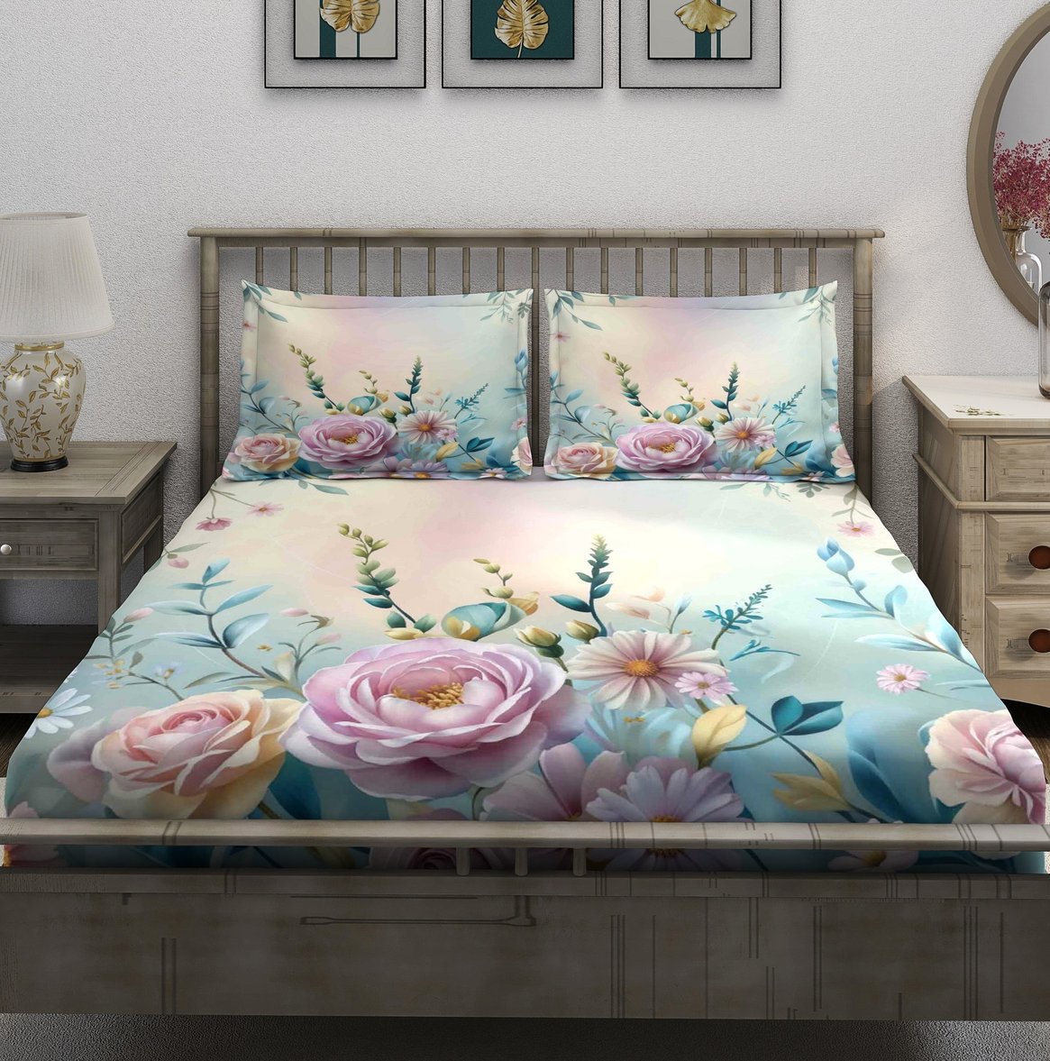 Pastel Rose Daisy Garden Bedsheet - Image 2