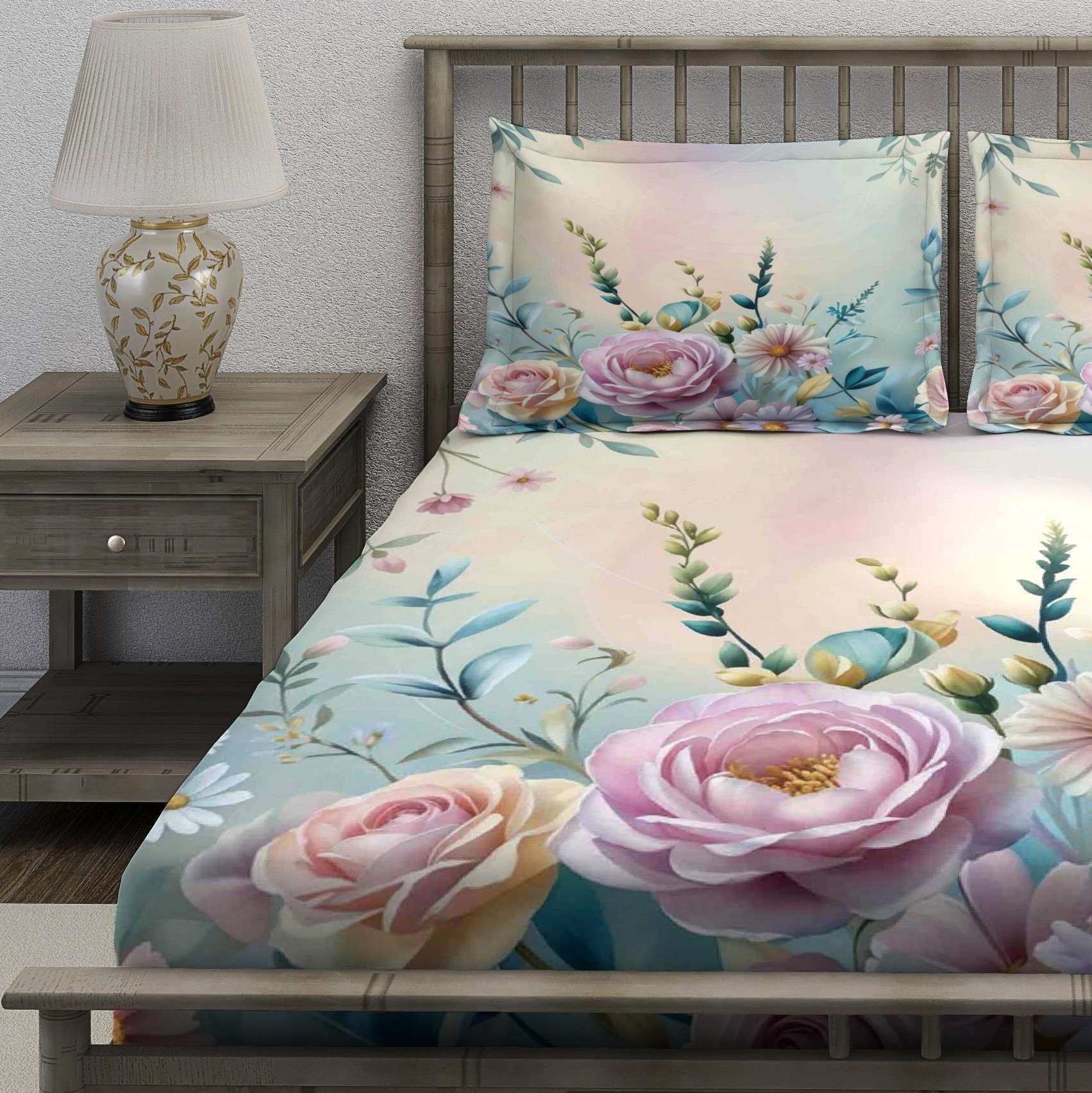 Pastel Rose Daisy Garden Bedsheet - Image 3