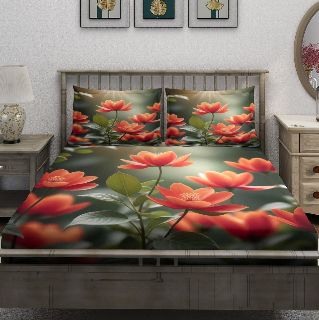 Dark Green Coral Rose Garden Bedsheet - Image 2