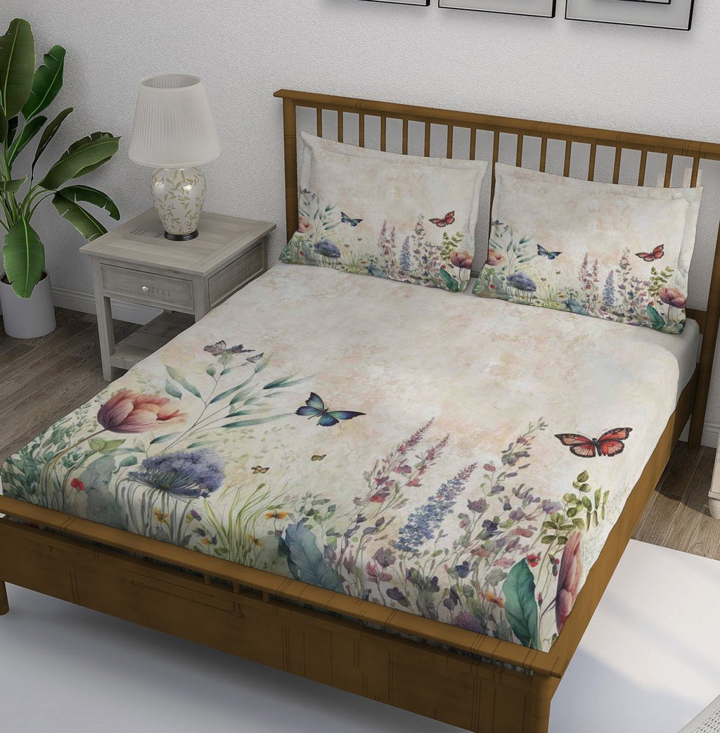Cream Butterfly Wildflower Meadow Bedsheet - Image 1