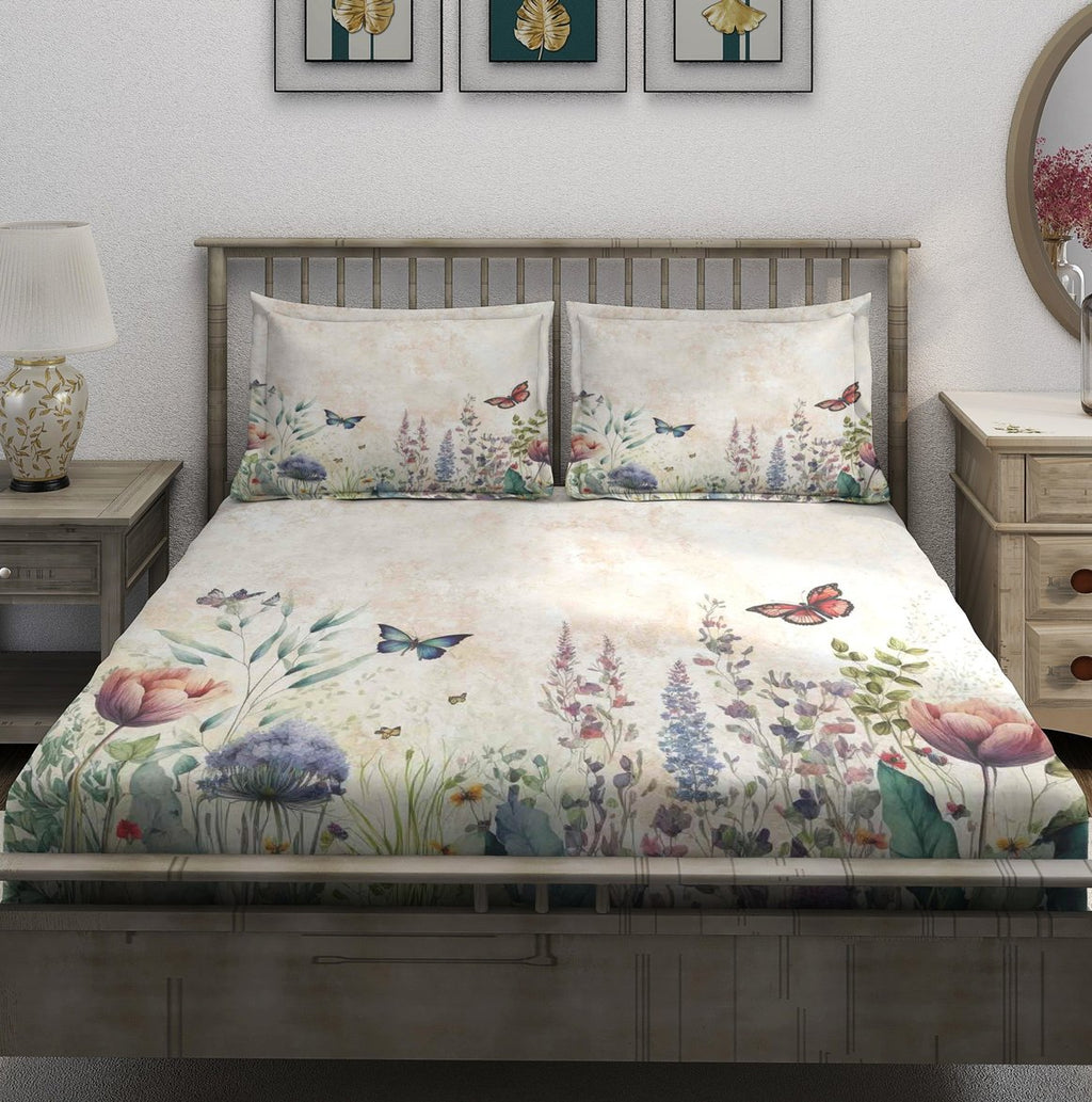 Cream Butterfly Wildflower Meadow Bedsheet - Image 2