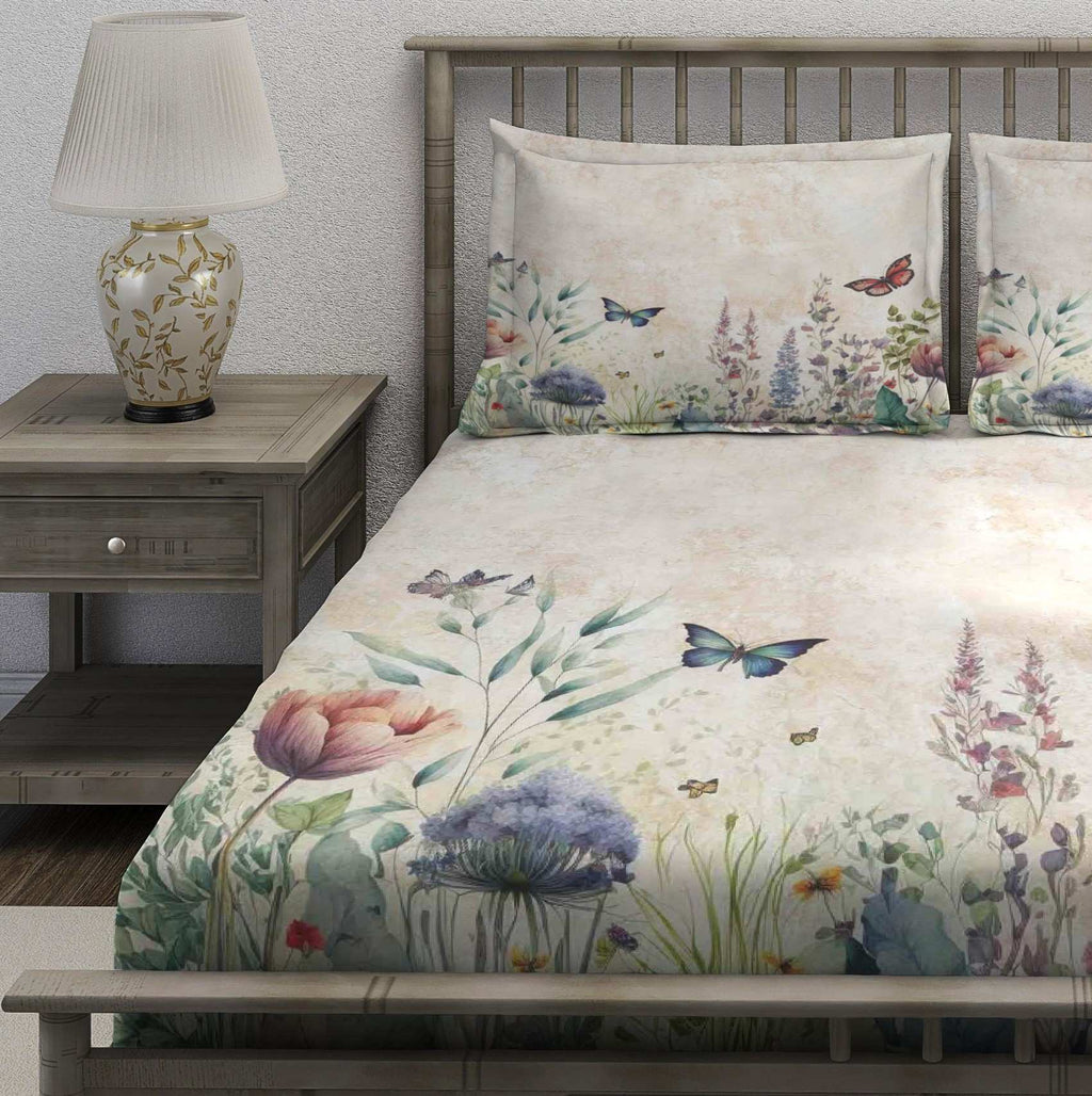 Cream Butterfly Wildflower Meadow Bedsheet - Image 3