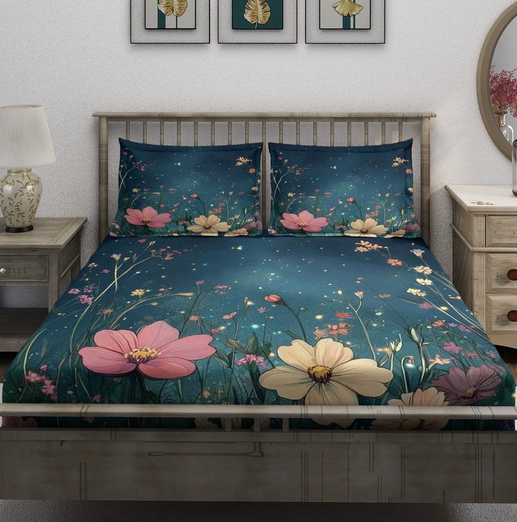 Dark Teal Night Garden Floral Bedsheet - Image 2