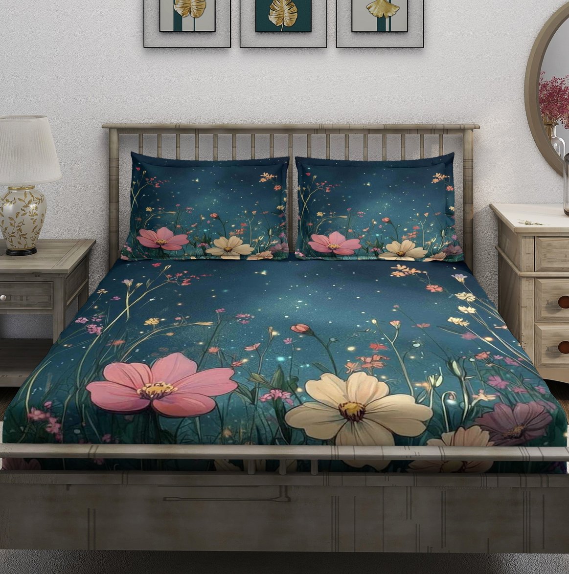 Dark Teal Night Garden Floral Bedsheet - Image 2