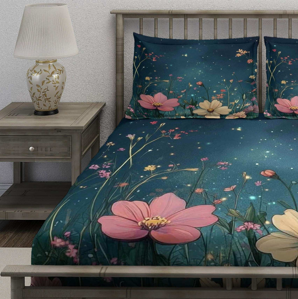 Dark Teal Night Garden Floral Bedsheet - Image 3