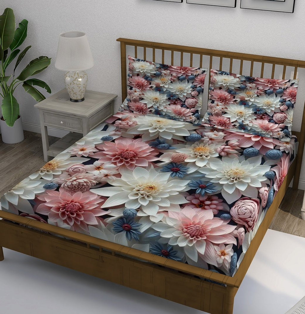 Dark Multicolor 3D Dahlia Bedsheet - Image 1