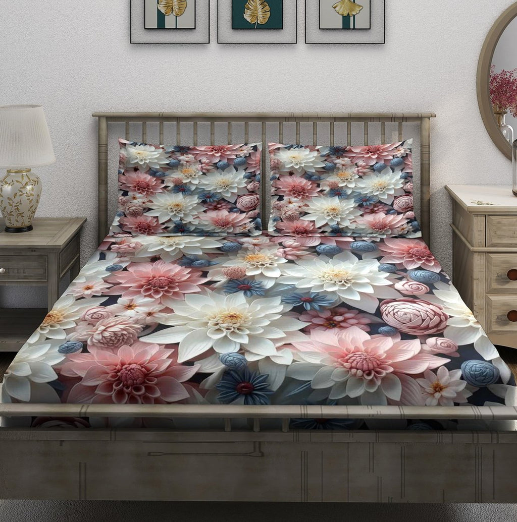 Dark Multicolor 3D Dahlia Bedsheet - Image 2