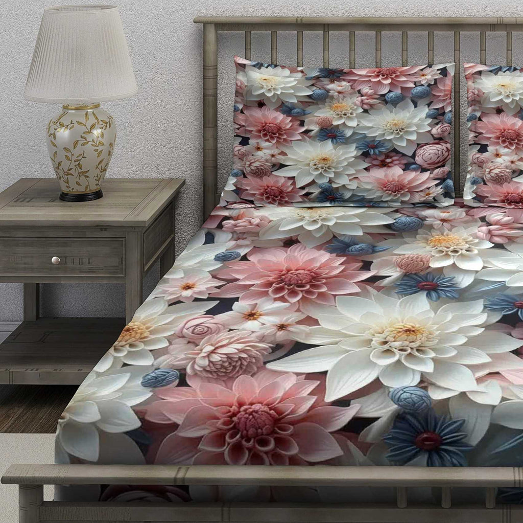 Dark Multicolor 3D Dahlia Bedsheet - Image 3