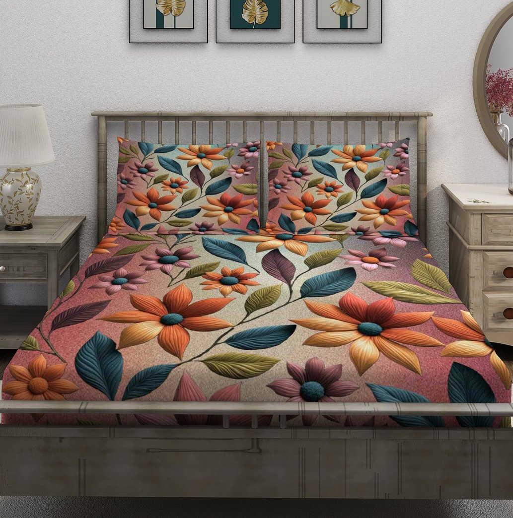 Mauve Multicolor 3D Flower Bedsheet - Image 2