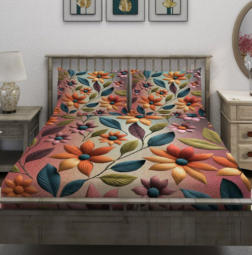 Mauve Multicolor 3D Flower Bedsheet - Image 2