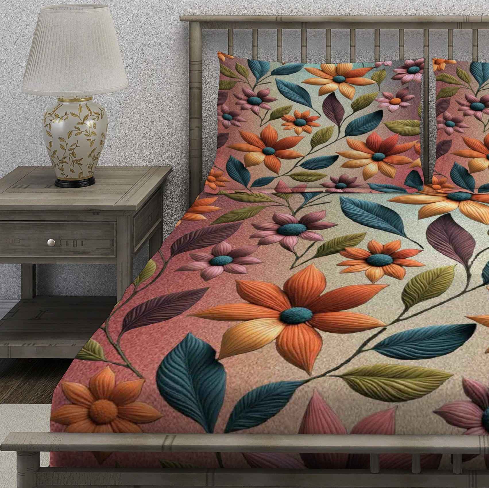 Mauve Multicolor 3D Flower Bedsheet - Image 3