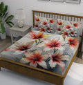 Gray Coral Hibiscus Floral Bedsheet - Image 1