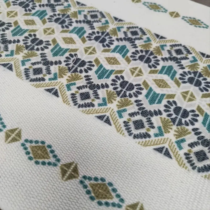 Black Yellow Turquoise Mandala Table Runner with Tassels - Image 1