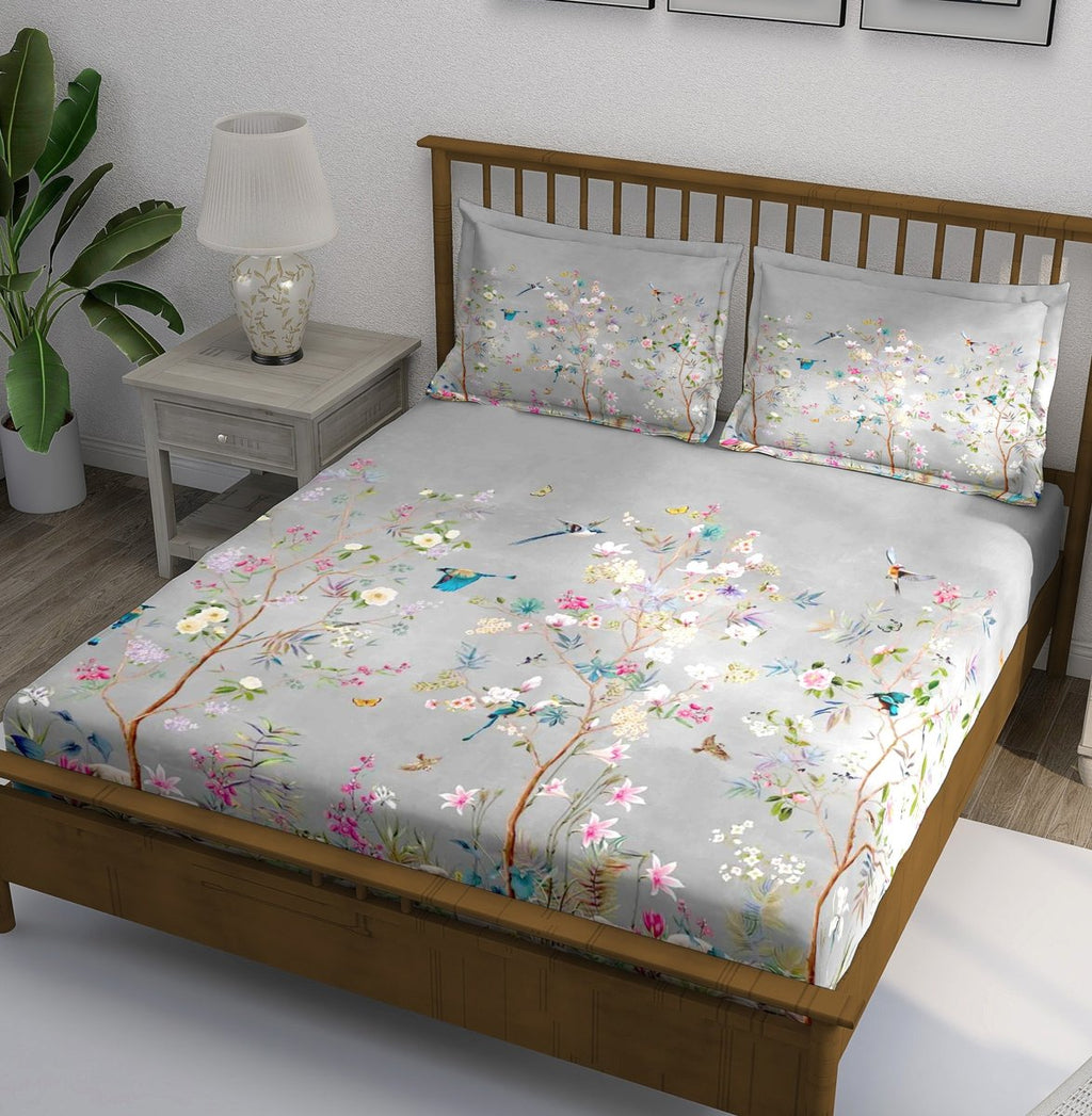 Whimsical Garden Birds and Flowers Bedsheet - Image 1