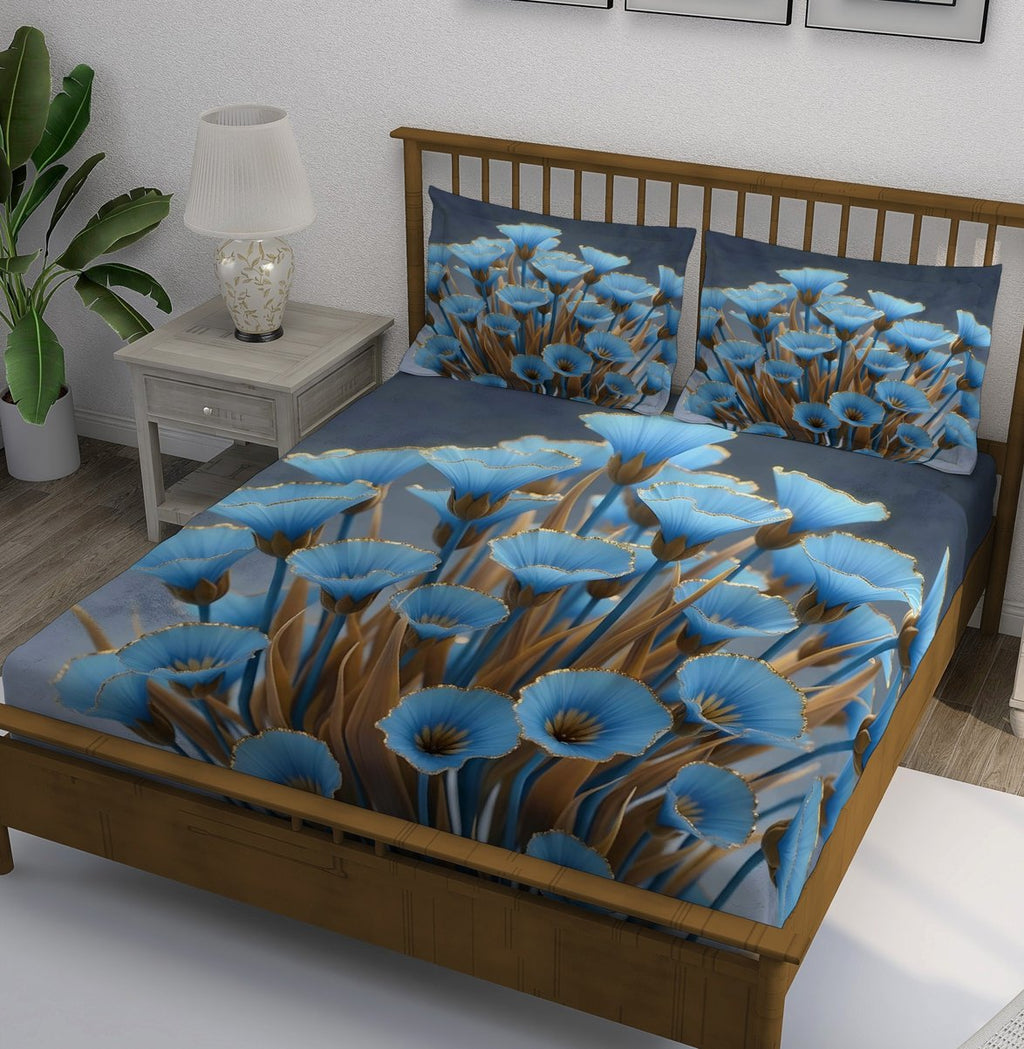 Dark Gray Blue Poppy Field Bedsheet - Image 1