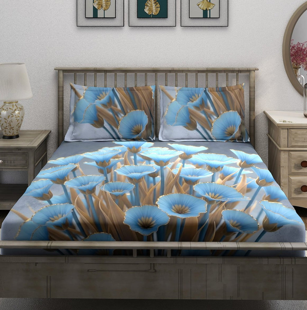 Dark Gray Blue Poppy Field Bedsheet - Image 2