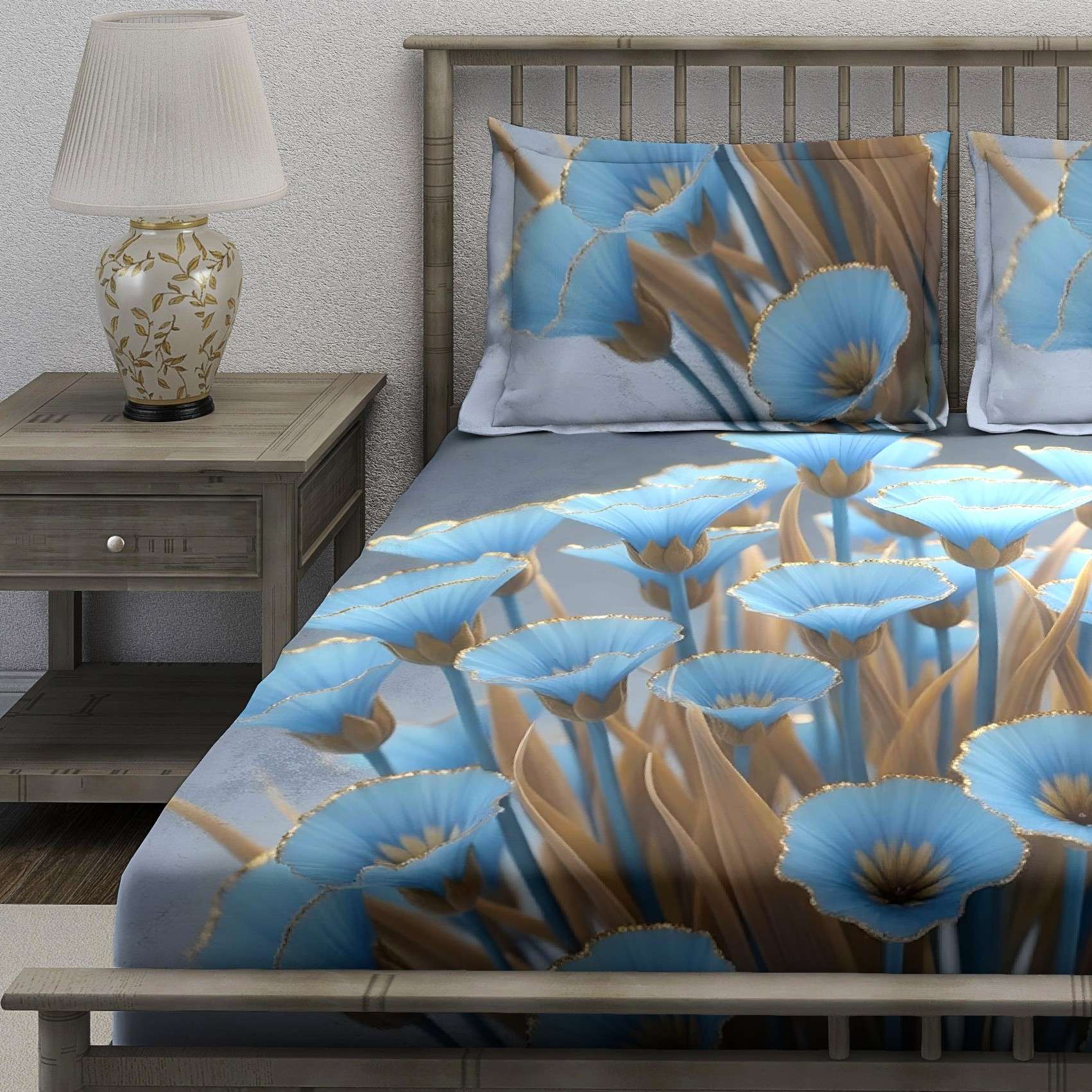 Dark Gray Blue Poppy Field Bedsheet - Image 3