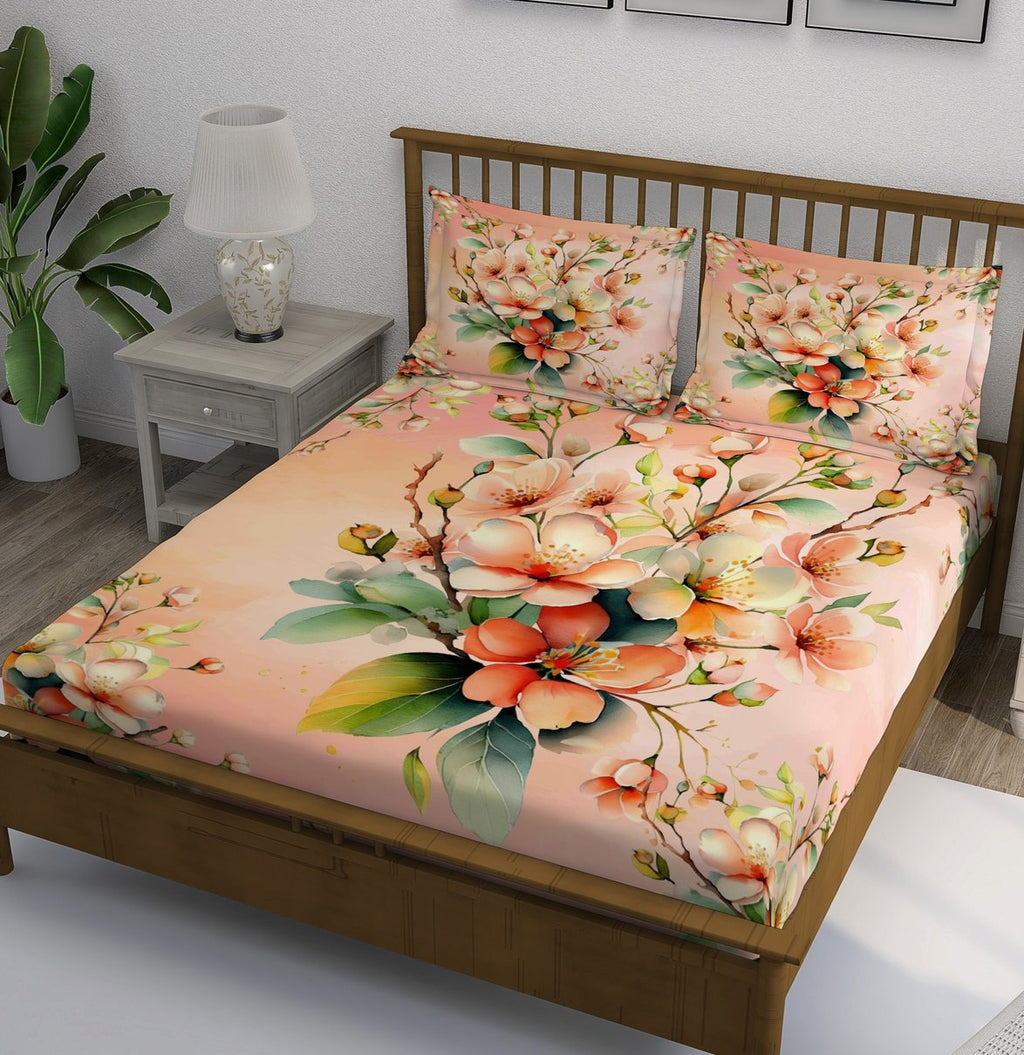 Peach Coral Floral Bouquet Bedsheet - Image 1