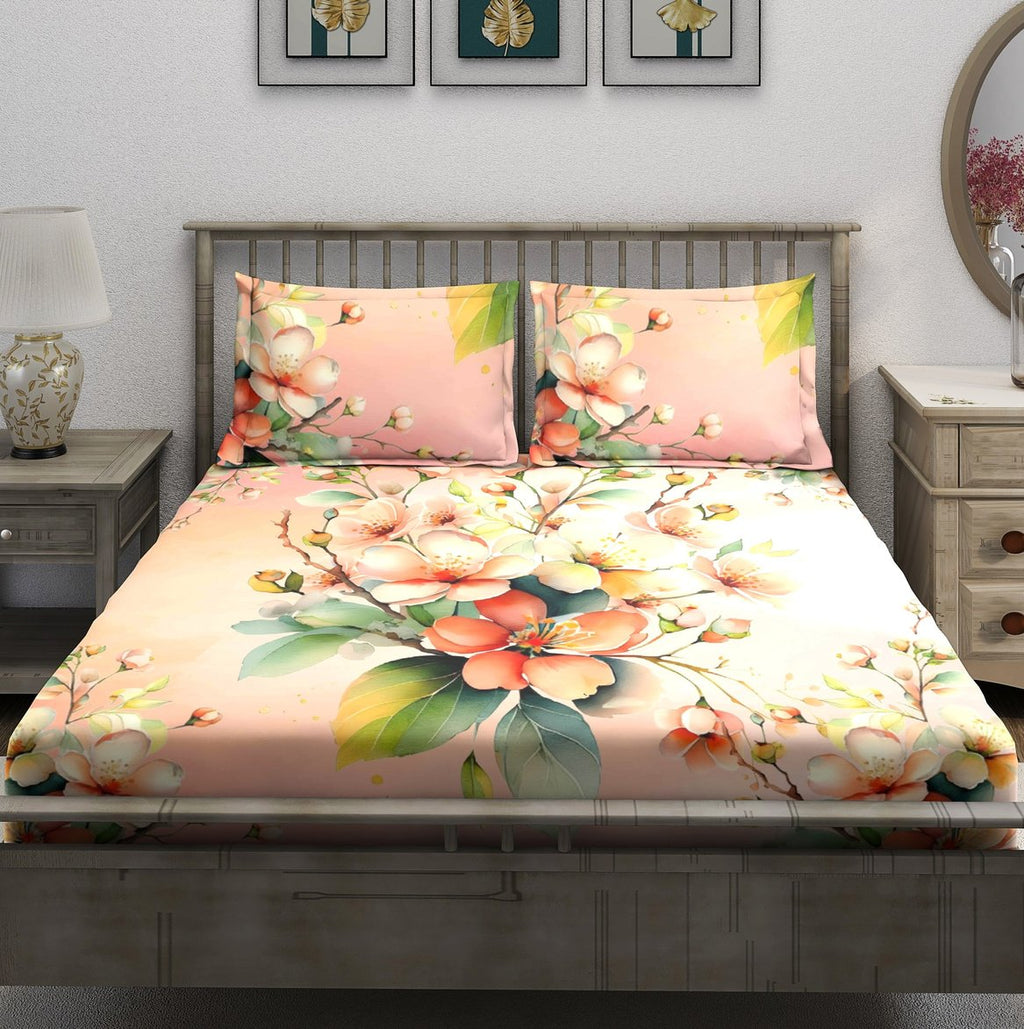 Peach Coral Floral Bouquet Bedsheet - Image 2
