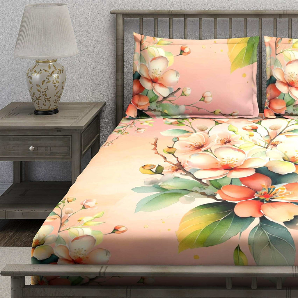 Peach Coral Floral Bouquet Bedsheet - Image 3