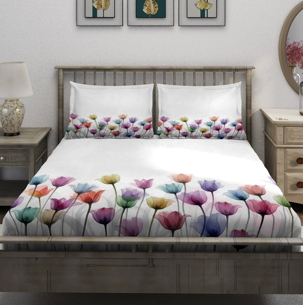 White Pastel Tulip Border Bedsheet - Image 2