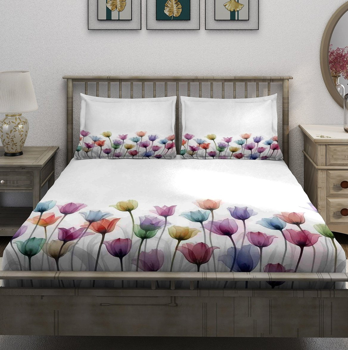 White Pastel Tulip Border Bedsheet - Image 2