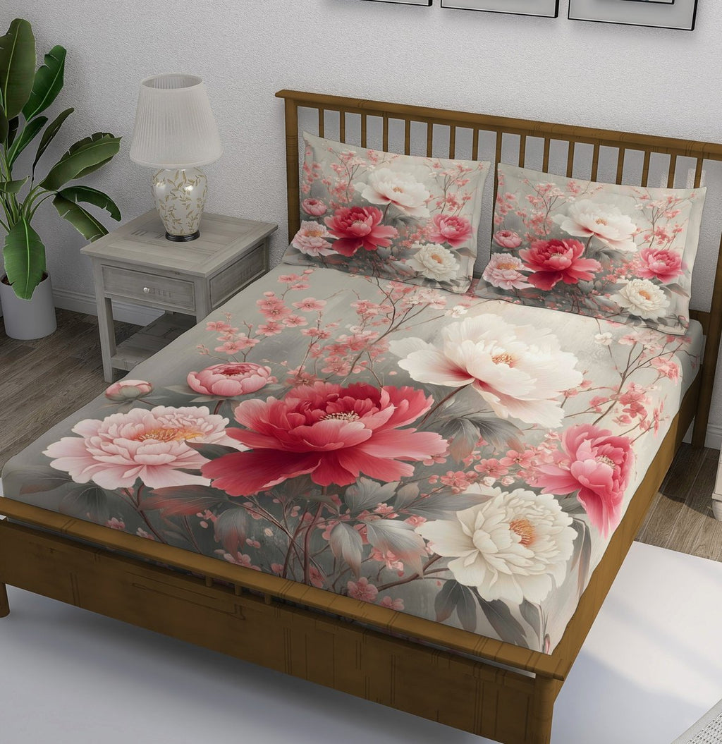 Gray Pink Peony Garden Bedsheet - Image 1