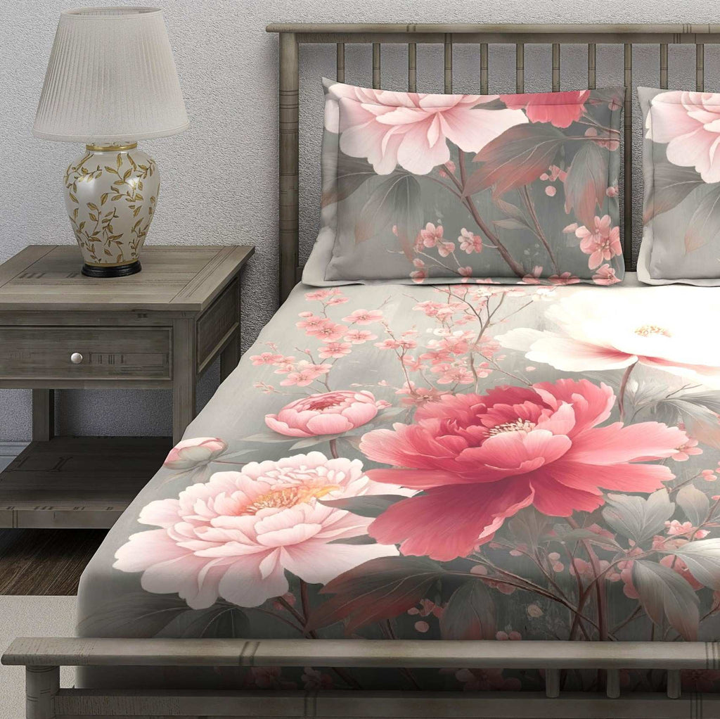 Gray Pink Peony Garden Bedsheet - Image 3