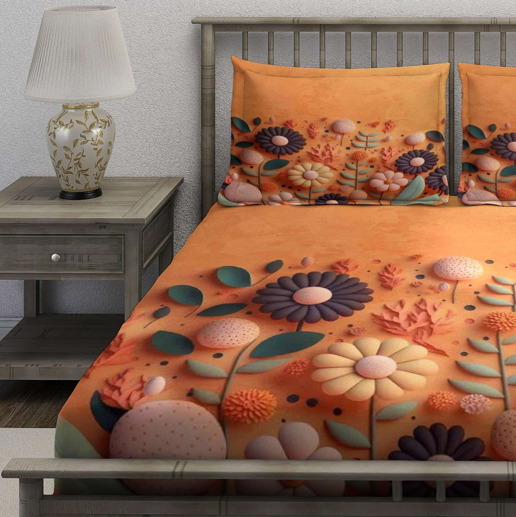Orange Decorative Floral Bedsheet - Image 3