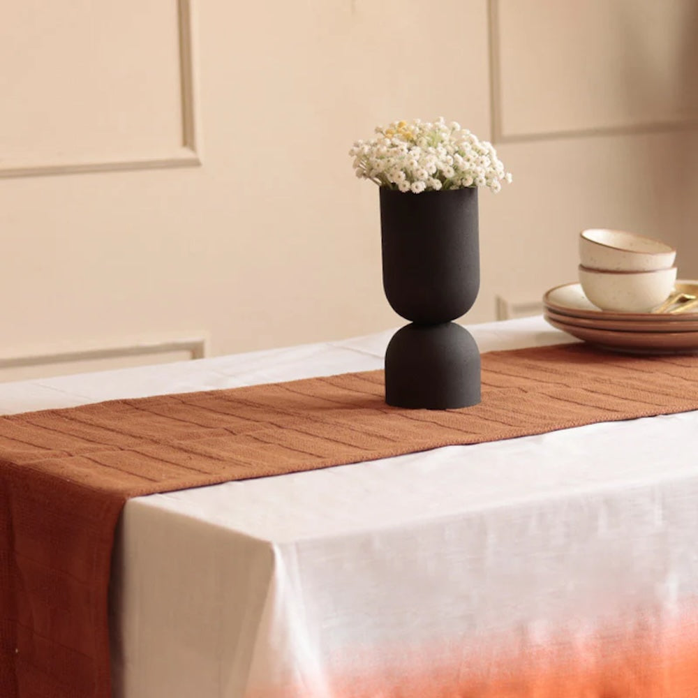 Rust Orange Quilted Table Runner with Textured Pattern - Image 1