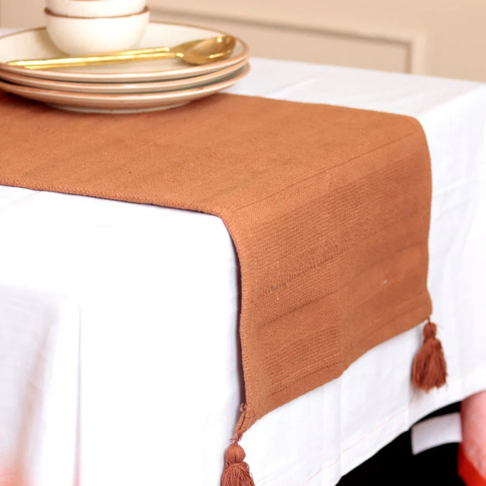 Rust Orange Quilted Table Runner with Textured Pattern - Image 5