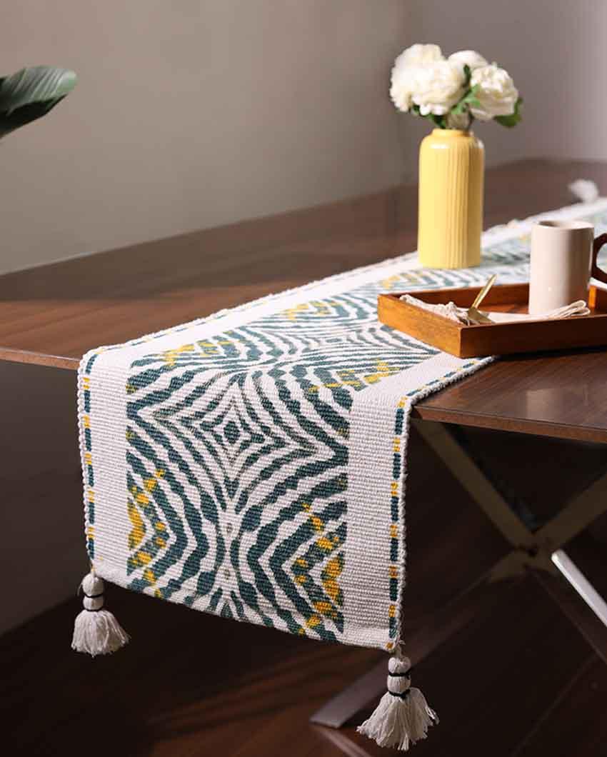 Green Tropical Palm Leaf Table Runner with Tassels - Image 1