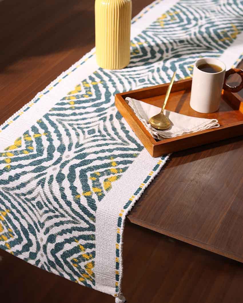 Green Tropical Palm Leaf Table Runner with Tassels - Image 2