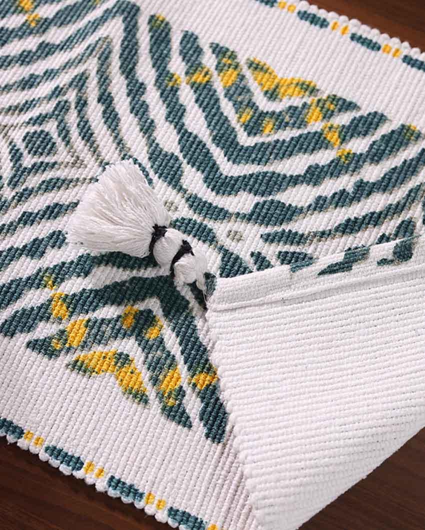 Green Tropical Palm Leaf Table Runner with Tassels - Image 4