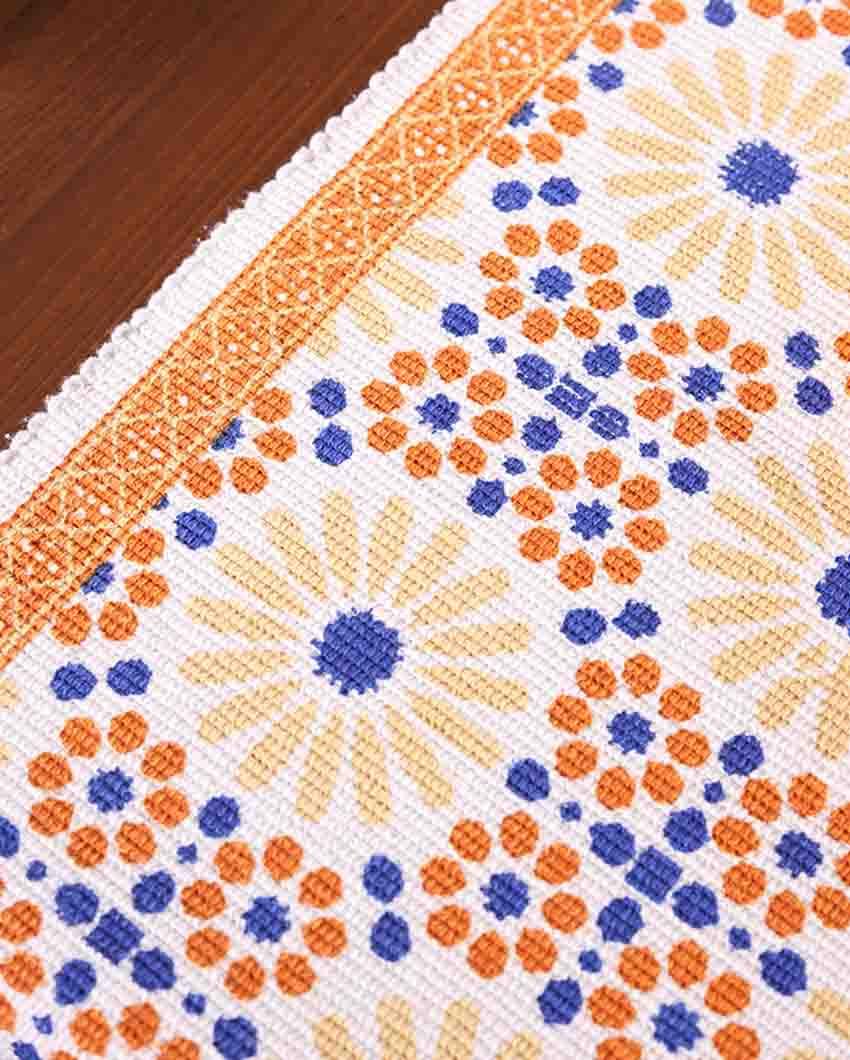 Orange and Blue Dotted Mosaic Table Runner with Tassels - Image 3