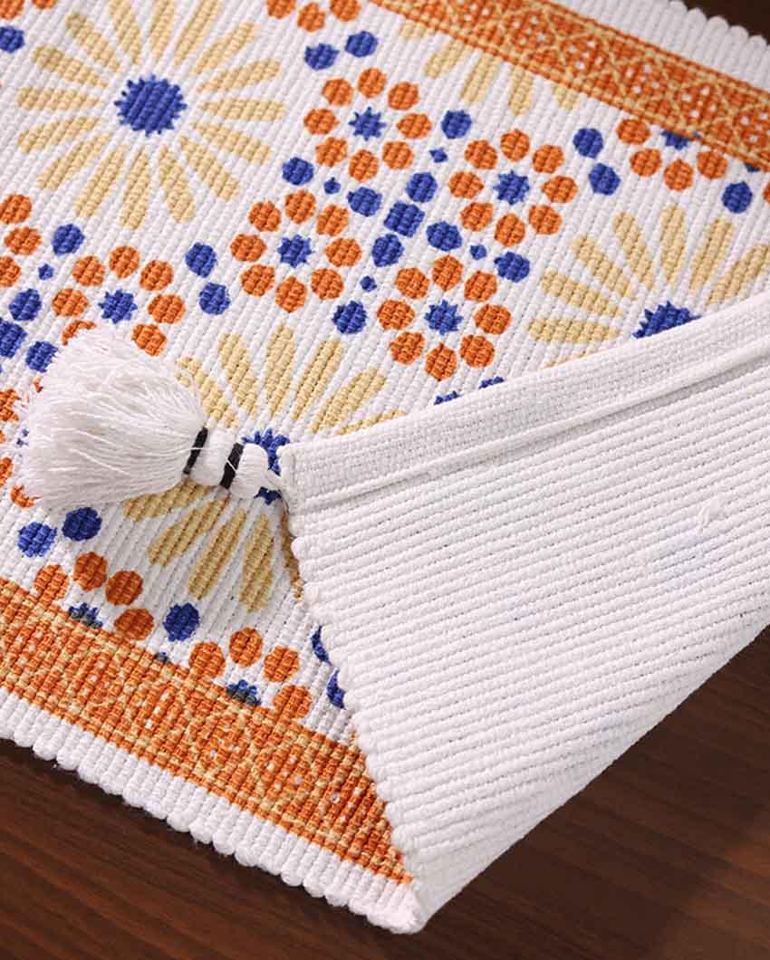 Orange and Blue Dotted Mosaic Table Runner with Tassels - Image 5